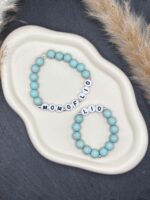 Mama-Kind-Perlenarmband personalisiert in Mint mit Namen