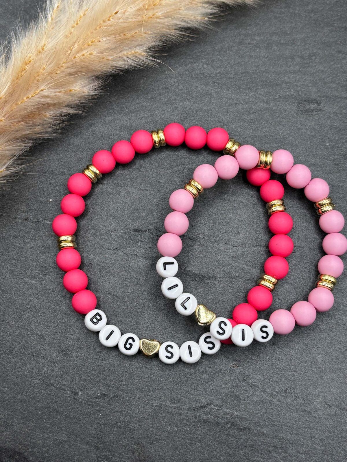 Mädchen Armband Pink Perlen Big Sis Lil Sis Partnerlook