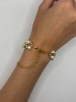 Goldenes Perlenarmband Damen Elegant mit Verlängerungskette – Bild 4