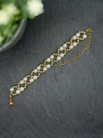 Goldenes Perlenarmband Damen Elegant mit Verlängerungskette – Bild 2