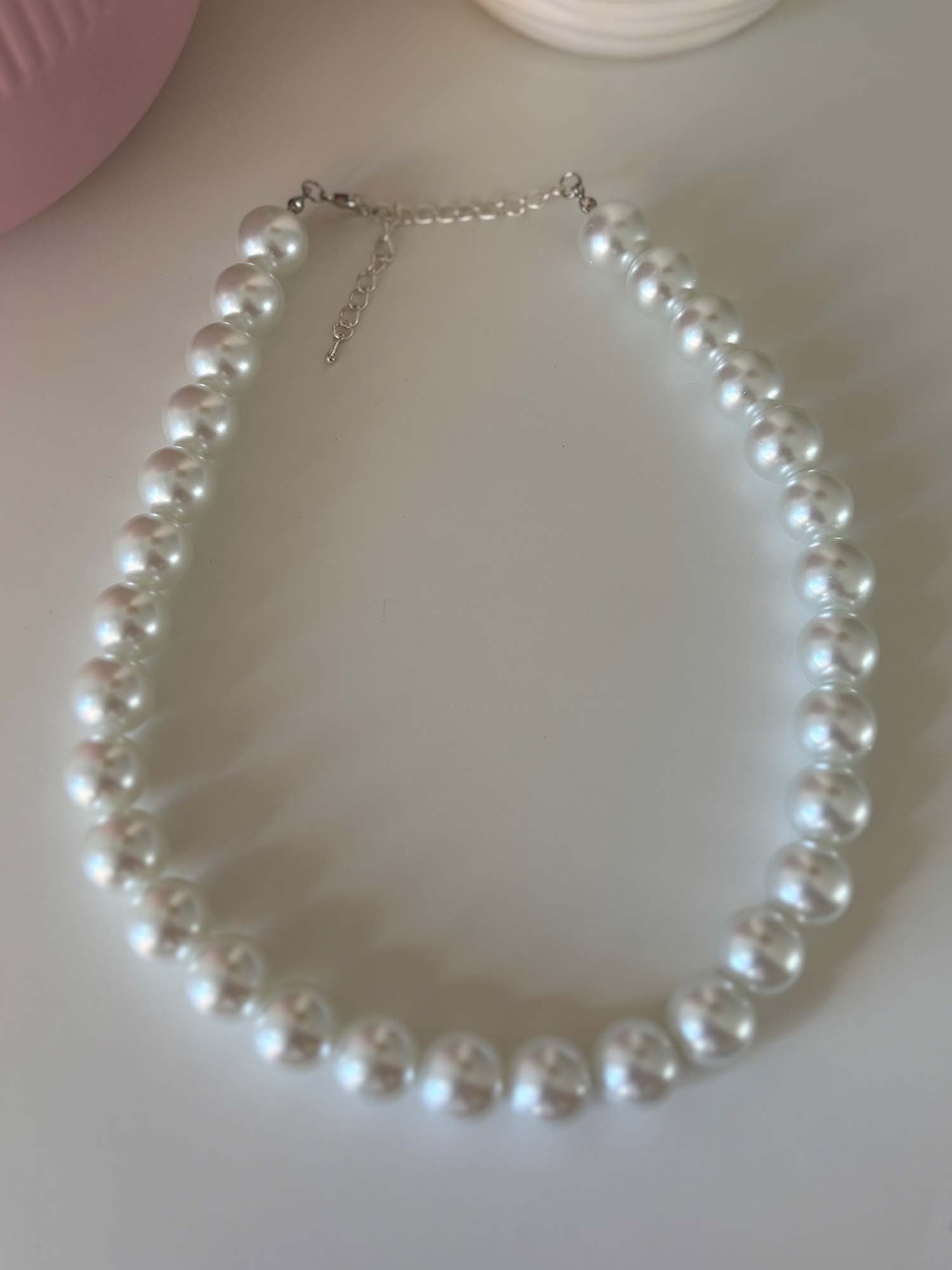 Klunker_Kette_Glaswachsperlen_Vollansicht_Oben_1 Klassische Perlenkette mit Glasperlen für Hochzeit oder Alltag