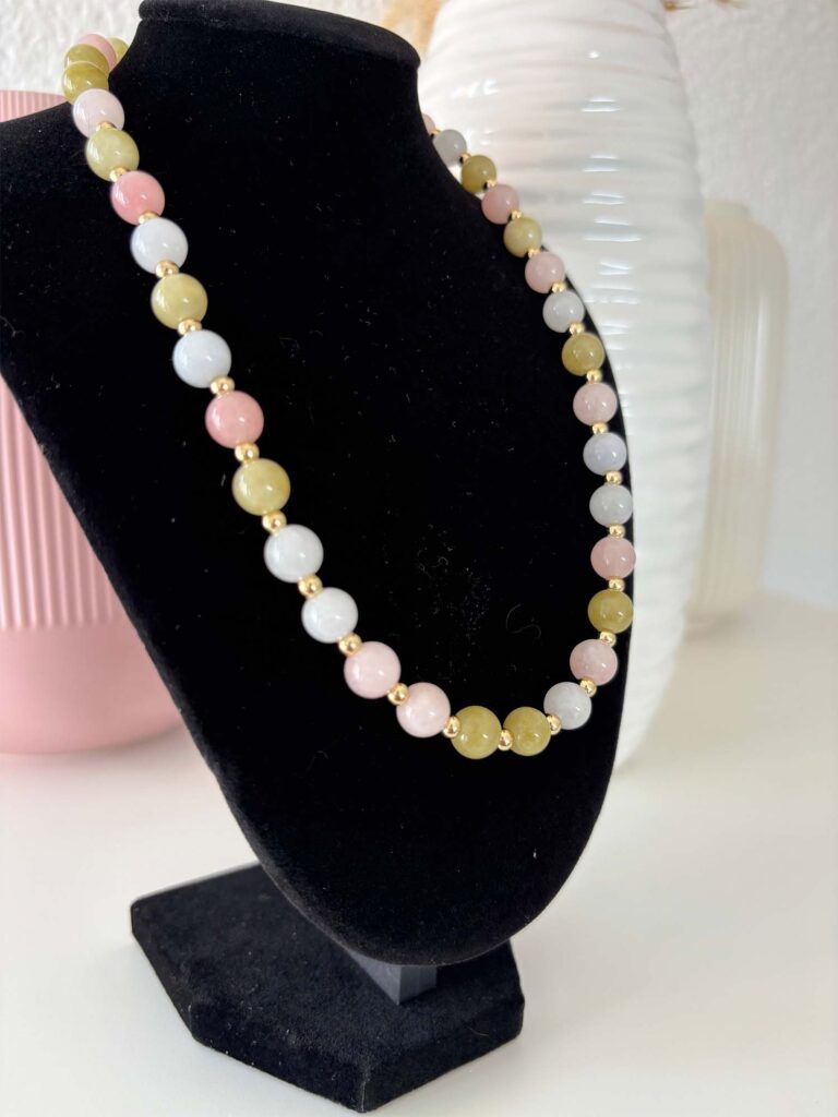 Morganit Edelsteinkette mit 18k vergoldetem Karabiner und Verlängerungskette für flexible Länge