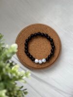 Schwarzes Perlenarmband für Männer mit Marmorstein-Perlen