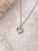 Filigrane Herzkette mit Glitzerstein-Anhänger Silber – Bild 5