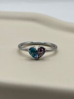 Geburtsstein Ring Silber mit 2 Steinen in Herzform