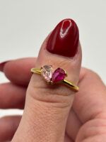 Geburtsstein Ring Gold mit 2 Steinen in Herzform – Bild 2